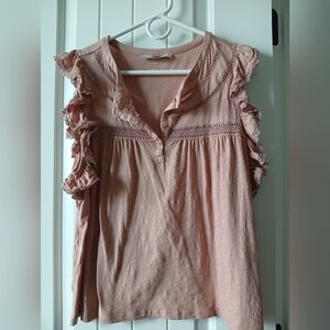 LOFT Pink Ruffle Sleeve Top